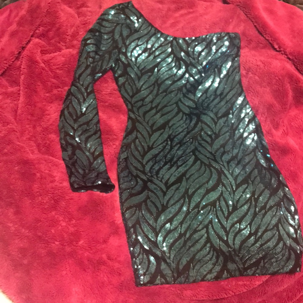 Turquoise and Black Sequined Dress
